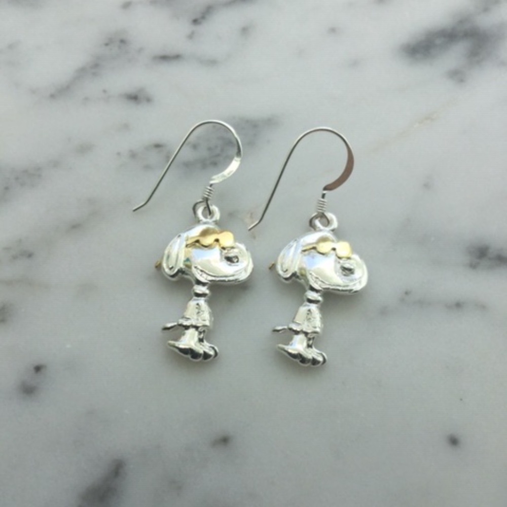 Solid Sterling Silver Snoopy Peanuts Earrings Col… - image 1